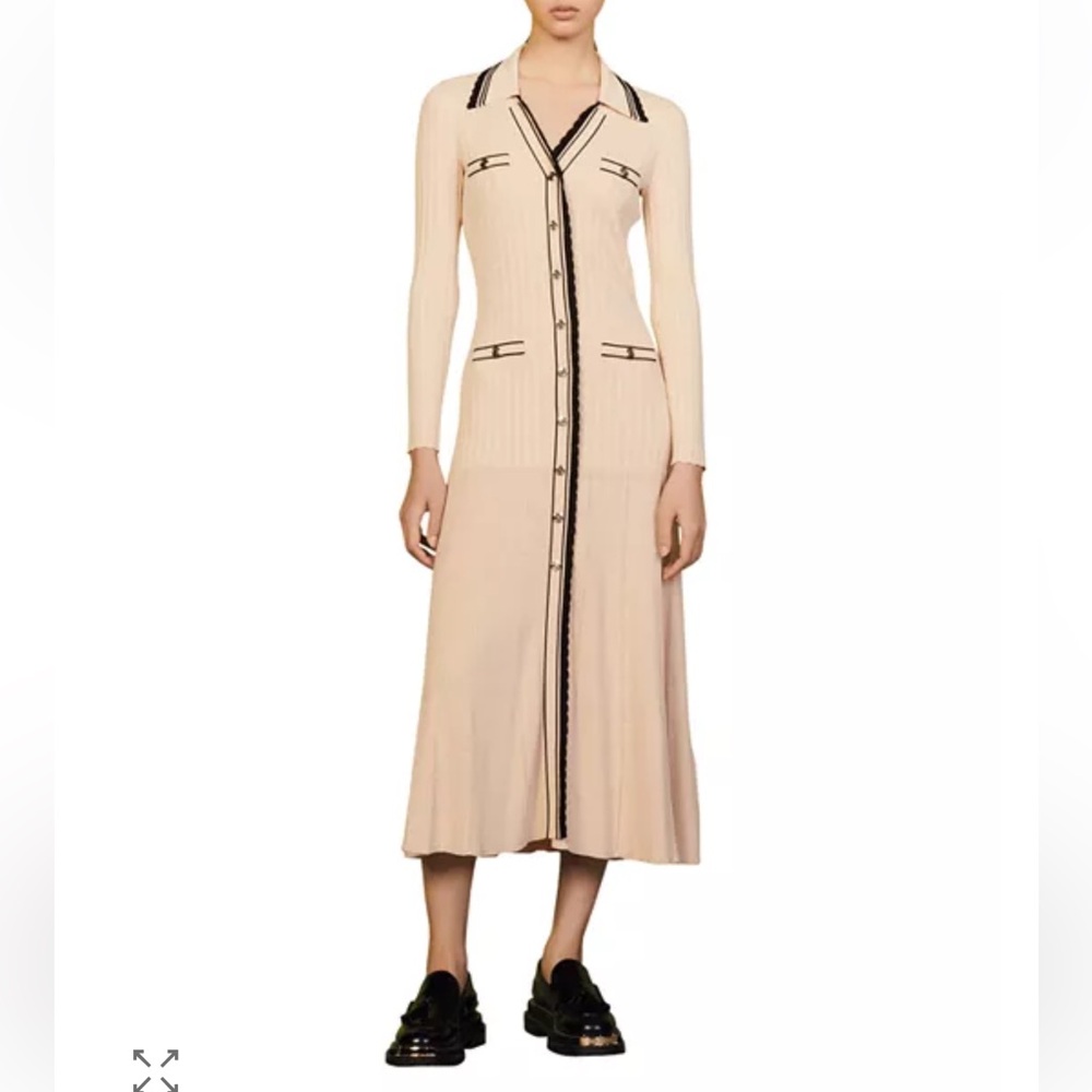 Sandro Beige nude Alexandrine ribbed knit dress size small